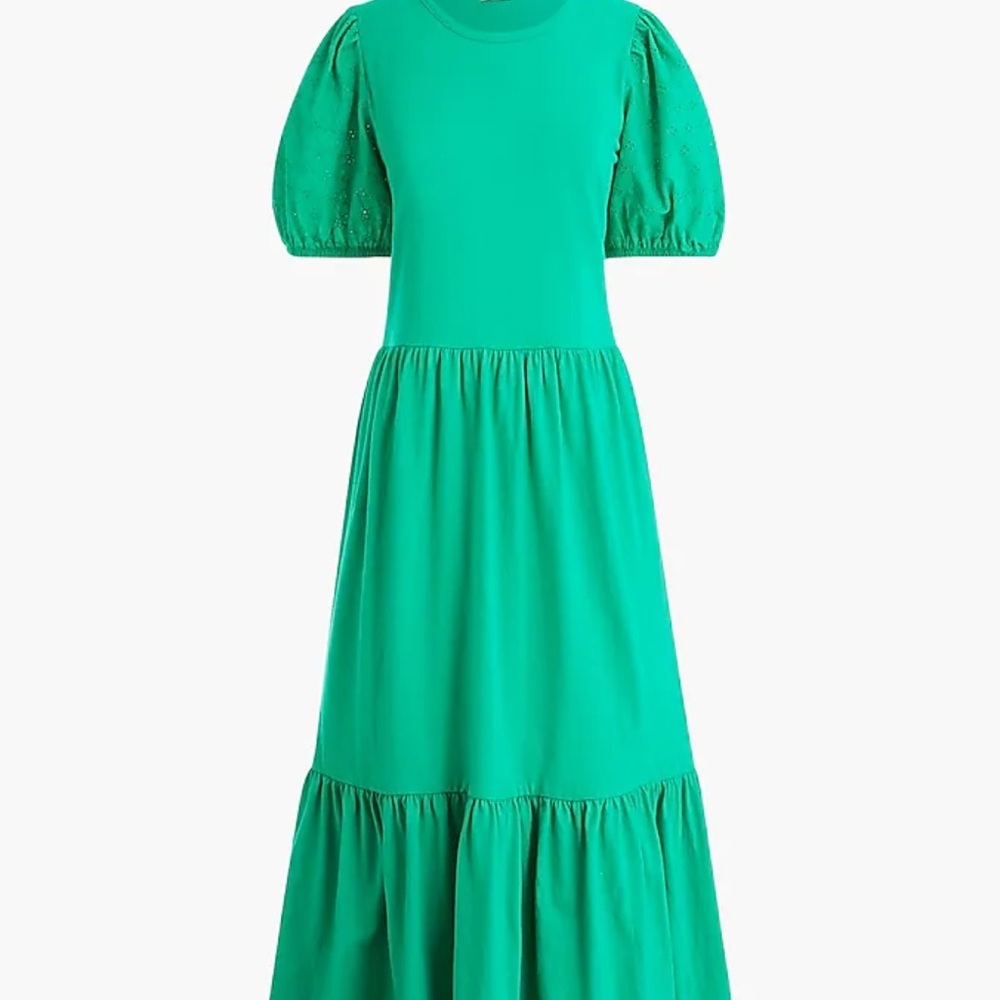 J.crew green Eyelet-sleeve knit midi tiered long dress size small S
